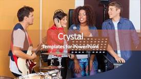  Presentation with recording studio - Beautiful slide deck featuring indie rock - band performing together in recording backdrop and a coral colored foreground