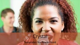  Presentation with tape recording studio - Colorful presentation enhanced with indie rock - closeup portrait of excited woman backdrop and a red colored foreground