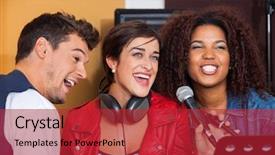  Presentation with rock band - PPT theme enhanced with indie rock - happy male and female band background and a red colored foreground