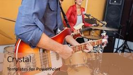  Presentation with singer - Colorful slide deck enhanced with indie rock - midsection of man playing guitar backdrop and a coral colored foreground