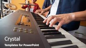  Presentation with tape recording studio - Audience pleasing presentation design consisting of indie rock - midsection of man playing piano backdrop and a dark gray colored foreground