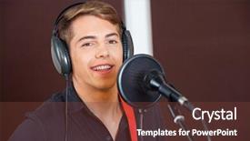  Presentation with recording studio - PPT theme enhanced with indie rock - portrait of confident male singer background and a tawny brown colored foreground