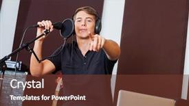  Presentation with recording studio - Colorful presentation design enhanced with indie rock - portrait of confident male singer backdrop and a tawny brown colored foreground