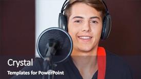  Presentation with singer - Audience pleasing PPT theme consisting of indie rock - portrait of handsome male singer backdrop and a  colored foreground