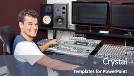  Presentation with audio mixing - Presentation theme with indie rock - portrait of young man mixing background and a  colored foreground