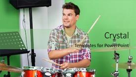  Presentation with recording studio - Theme having indie rock - professional playing drums and cymbal background and a  colored foreground