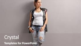  Presentation with punk - Presentation theme enhanced with indie rock - punk girl leaning background and a gray colored foreground