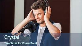  Presentation with recording studio - Audience pleasing presentation design consisting of indie rock - young male singer listening carefully backdrop and a  colored foreground