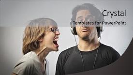  Presentation with husband and wife 3 d - Presentation design having ear listen - angry wife screaming against her background and a coral colored foreground