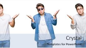  Presentation with young man on the phone - Presentation design consisting of puzzle blanco - collage of young handsome man background and a light blue colored foreground