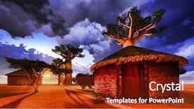  Presentation with village - Audience pleasing PPT theme consisting of indigenous plants - african village with traditional huts backdrop and a tawny brown colored foreground