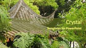  Presentation with house roof and roofing business - PPT theme consisting of indigenous plants - roof of pavilion around trees background and a tawny brown colored foreground