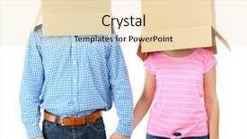  Presentation with 3d isolated t rex head - Presentation theme having individual behaviour - couple with cardboard boxes background and a  colored foreground