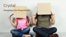  Presentation with heads - Presentation theme consisting of individual behaviour - couple with cardboard boxes background and a  colored foreground