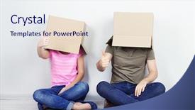  Presentation with heads - Presentation theme having individual behaviour - couple with cardboard boxes background and a  colored foreground