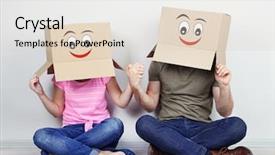  Presentation with thinking heads - Cool new PPT layouts with individual behaviour - couple with cardboard boxes backdrop and a  colored foreground