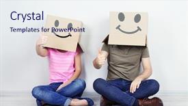  Presentation with heads - Slide set consisting of individual behaviour - couple with cardboard boxes background and a  colored foreground