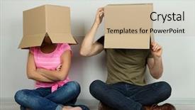  Presentation with heads - Slide set with individual behaviour - couple with cardboard boxes background and a  colored foreground