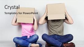  Presentation with behaviour - Colorful slide deck enhanced with individual behaviour - couple with cardboard boxes backdrop and a  colored foreground