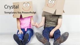 Presentation with heads - PPT theme enhanced with individual behaviour - couple with cardboard boxes background and a  colored foreground