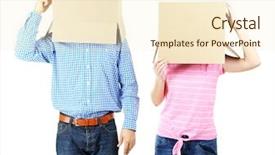  Presentation with 3d isolated t rex head - Slide deck enhanced with individual behaviour - couple with cardboard boxes background and a  colored foreground