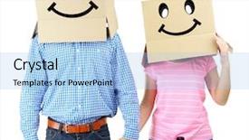  Presentation with behaviour - Audience pleasing PPT theme consisting of individual behaviour - couple with cardboard boxes backdrop and a  colored foreground