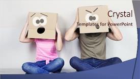  Presentation with heads - PPT layouts having individual behaviour - couple with cardboard boxes background and a lemonade colored foreground