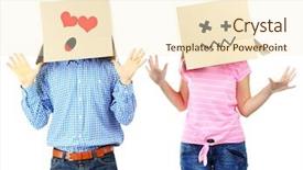  Presentation with 3d isolated t rex head - Presentation theme featuring individual behaviour - couple with cardboard boxes background and a  colored foreground