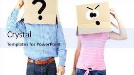  Presentation with heads - Presentation enhanced with individual behaviour - couple with cardboard boxes background and a light blue colored foreground