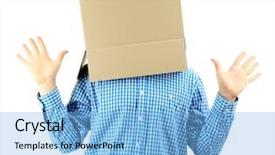  Presentation with 3d isolated t rex head - Colorful presentation theme enhanced with individual behaviour - man with cardboard box backdrop and a  colored foreground