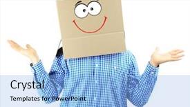  Presentation with cardboard - PPT theme enhanced with individual behaviour - man with cardboard box background and a light blue colored foreground