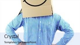  Presentation with 3d isolated t rex head - Beautiful slide set featuring individual behaviour - man with cardboard box backdrop and a  colored foreground