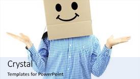  Presentation with cardboard - Presentation design enhanced with individual behaviour - man with cardboard box background and a  colored foreground