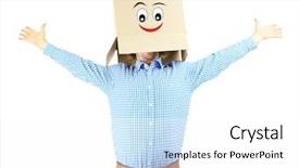  Presentation with 3d isolated t rex head - Amazing presentation theme having individual behaviour - man with cardboard box backdrop and a white colored foreground