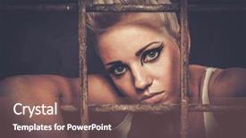 Presentation with girl - PPT layouts enhanced with individual behaviour - troubled teenager girl behind bars background and a coral colored foreground