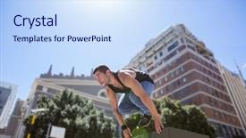  Presentation with snow storm city parks - PPT layouts with individual performance - athletic man doing parkour background and a sky blue colored foreground