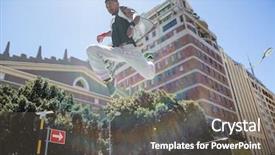  Presentation with city - PPT layouts consisting of individual performance - athletic man doing parkour background and a  colored foreground
