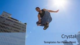  Presentation with snow storm city parks - Audience pleasing presentation design consisting of individual performance - man doing parkour backdrop and a light blue colored foreground