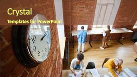  Presentation with vintage interior brick wall - Colorful PPT layouts enhanced with individuals organization - clock on red brick wall backdrop and a tawny brown colored foreground