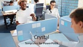  Presentation with hat - Cool new theme with individuals organization - happy young african-american businessman backdrop and a  colored foreground