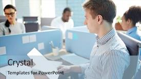  Presentation with organization - Theme enhanced with individuals organization - serious young businessman with paper background and a  colored foreground