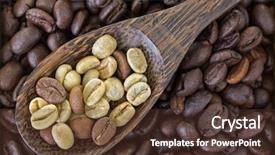  Presentation with green coffee beans - Audience pleasing slides consisting of indochinese - spoon of dried raw unroasted backdrop and a  colored foreground
