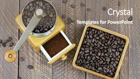  Presentation with coffee beans - Presentation theme consisting of indochinese - vintage wooden coffee hand grinder background and a gray colored foreground