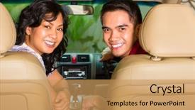  Presentation with ready - PPT theme enhanced with indonesia travel - asian couple sitting in car background and a  colored foreground