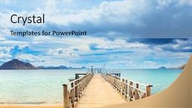  Presentation with island - Amazing PPT theme having indonesia travel - bay of komodo island pier backdrop and a light blue colored foreground