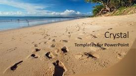  Presentation with green travel - Slide deck having indonesia travel - sandy beach with footprints clear background and a coral colored foreground