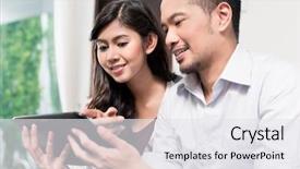  Presentation with tablets wood table tablet white - Amazing slide set having indonesian couple using tablet computer backdrop and a white colored foreground