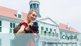  Presentation with colonial - PPT layouts featuring indonesian flag - woman tourist taking pictures background and a  colored foreground