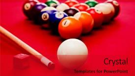  Presentation with billiard pool game nine ball - Slide set with indoor games - billards pool game cue ball background and a crimson colored foreground