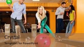  Presentation with smiling little girl - Beautiful PPT layouts featuring indoor games - blond smiling girl throwing ball backdrop and a coral colored foreground